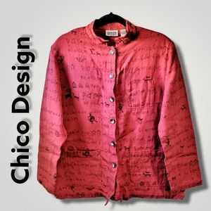 Chico's design woman's tribal print cranberry red jacket size 2